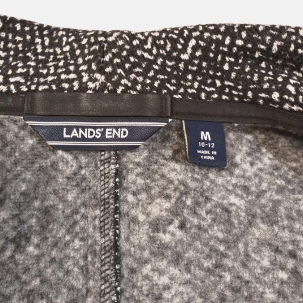 Lands End Side Zip Black And White Tweed Womens M Coat Office Whimsigoth Preppy - Picture 2 of 16